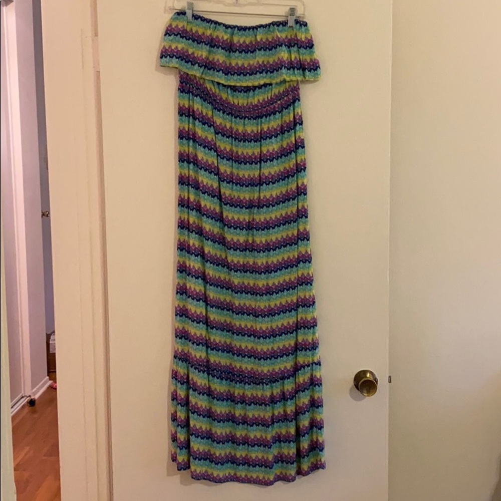 Multi-Colored Strapless Maxi Dress
